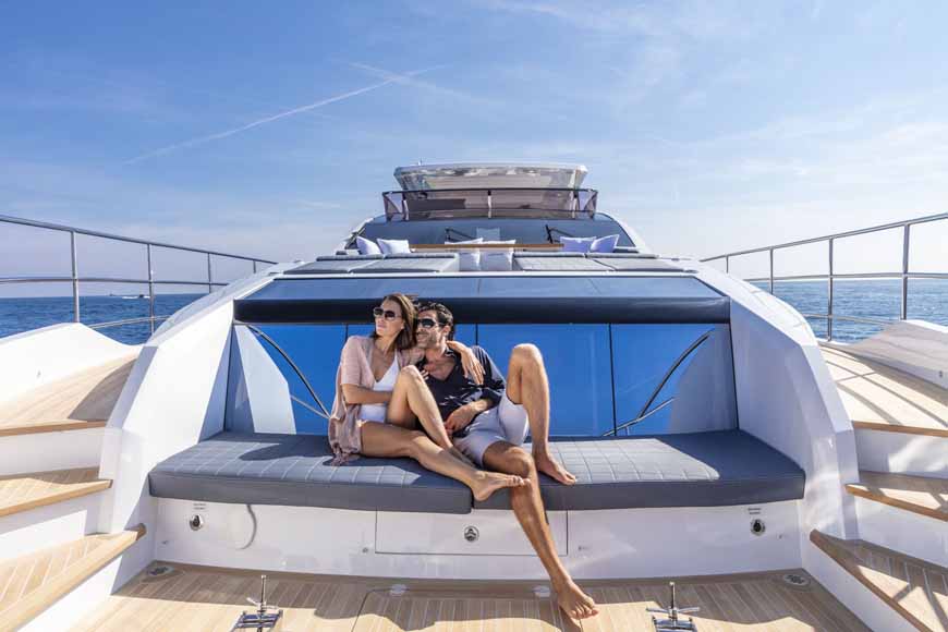 Pearl 95: from UK here's a superyacht boasting glass, light and bling. Designed by Bill Dixon and Kelly Hoppen